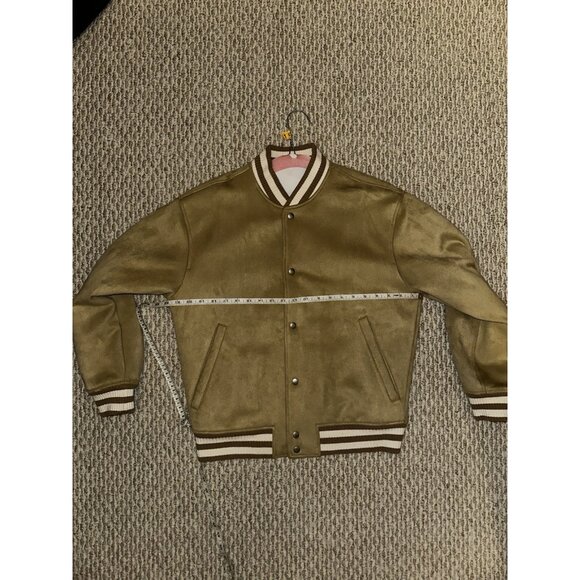 Abercrombie And Fitch Relaxed Vegan Suede Bomber Jacket Baseball Cream Size XS - Picture 1 of 10